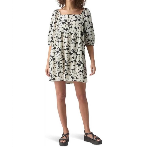 Sanctuary Black and White Puff Sleeve Mini Dress - Picture 1 of 10